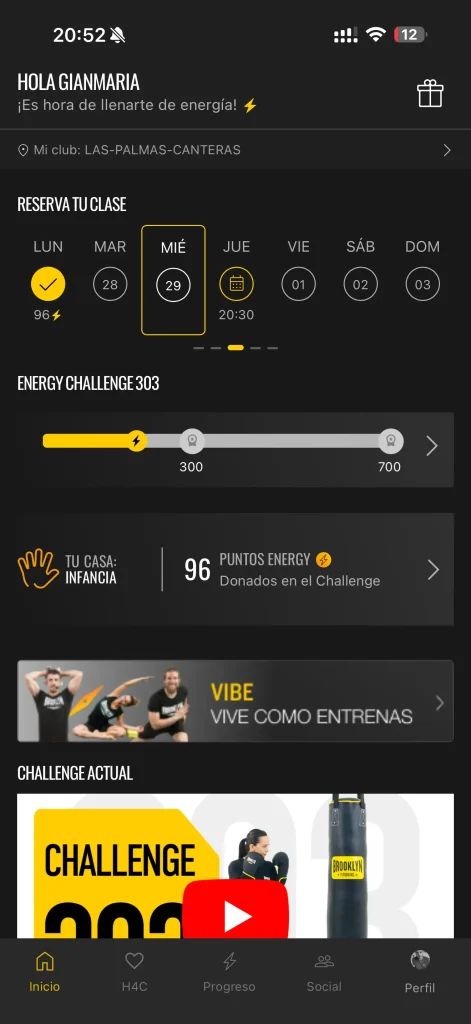 Schermata applicazione allenamento Brooklyn fitboxing a Las Palmas de Gran Canaria