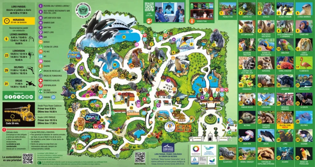 Mappa del Loro Parque a Tenerife
